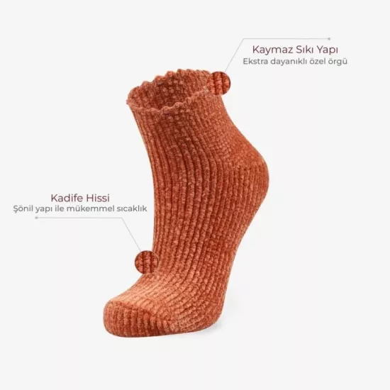 Kadife Dokulu Kadın Kışlık Çorap KISA Kadın Kiremit Soket Çorap