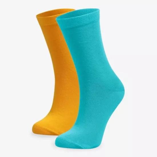2’li Organik %100 Pamuk Kadın Çorap Turkuaz Sarı