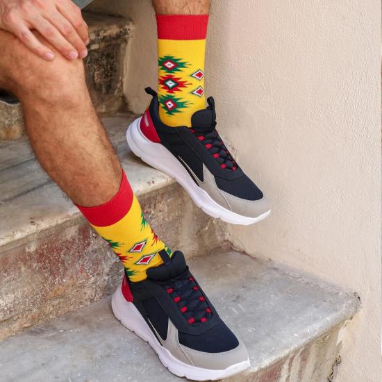 Eğlenceli Renkli Etnik - Kilim Desen Erkek Çok Renkli Soket Çorap