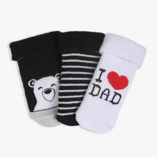 3’lü Erkek Bebek Havlu Kışlık Çorap I Love Dad