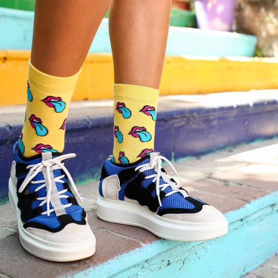 Eğlenceli Renkli Rolling Stones - Pop Art Kadın Çok Renkli Soket Çorap