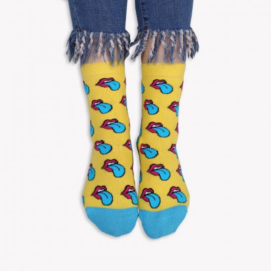 Eğlenceli Renkli Rolling Stones - Pop Art Kadın Çok Renkli Soket Çorap