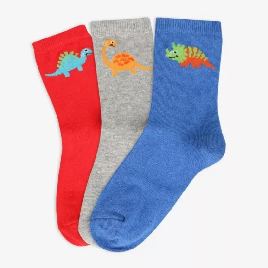 Dinozorlu 3’lü Erkek Çocuk Desenli Soket Çorap