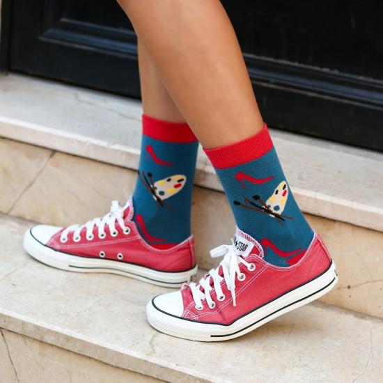Eğlenceli Renkli Palet Kadın Çok Renkli Soket Çorap
