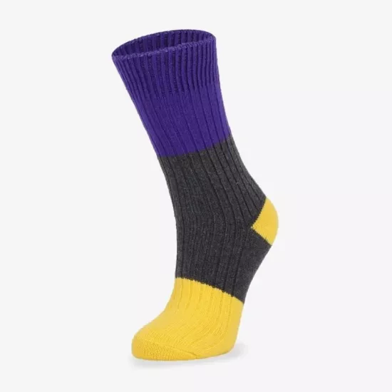 Kadın Fitilli Kışlık Çok Renkli Sarı Mor Çorap