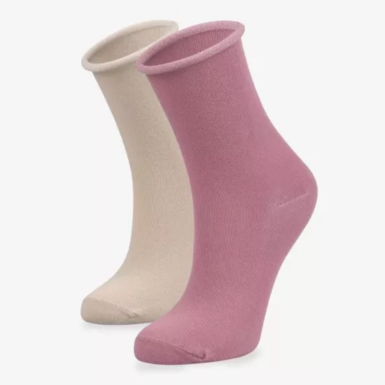 2’li Roll Top Lastiksiz İz Yapmayan Kadın Organik Çorap Gülkurusu Bej