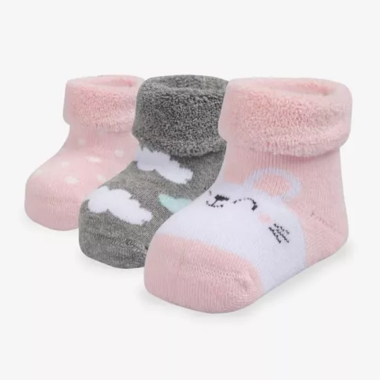 3’lü Kız Bebek Havlu Kışlık Karışık Renkli Çorap