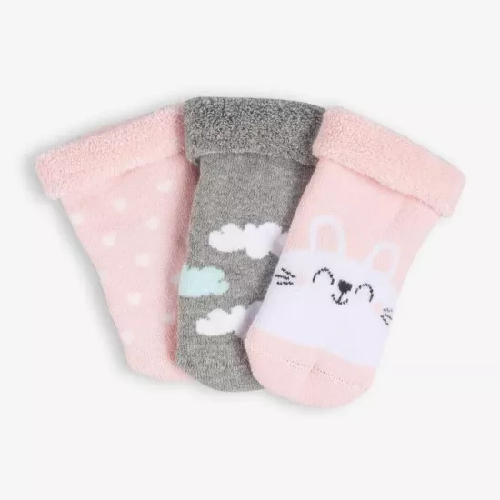 3’lü Kız Bebek Havlu Kışlık Karışık Renkli Çorap