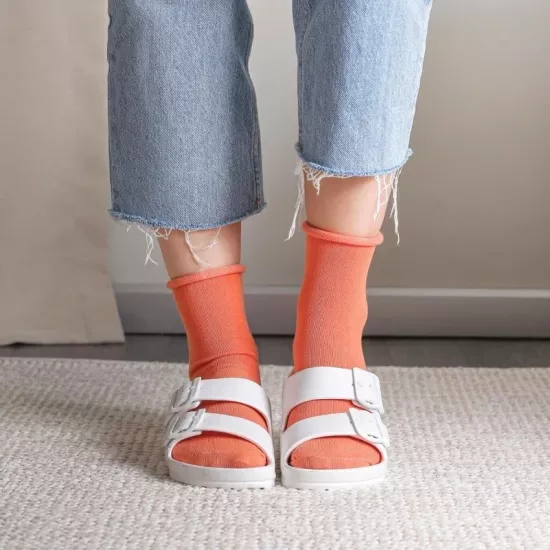 2’li Roll Top Lastiksiz İz Yapmayan Kadın Organik Çorap Pembe Mercan