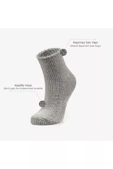 Kadife Dokulu Kadın Kışlık Çorap KISA Kadın Gri Soket Çorap