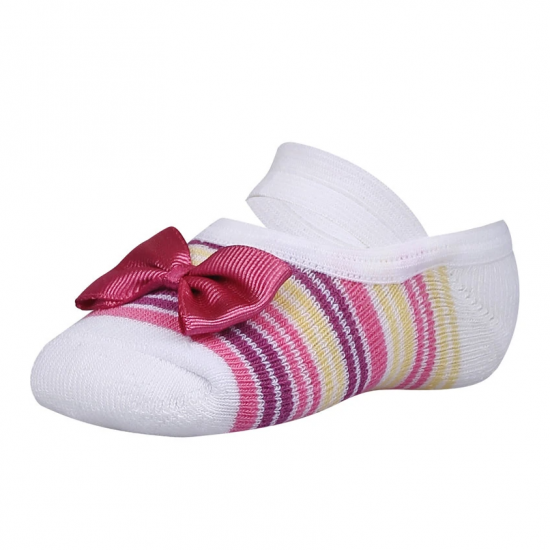 Kaydırmaz Pembe Kız Bebek Çorap Fiyonklu Beyaz